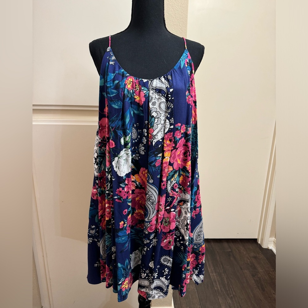 Navy floral sundress with low back. Size medium